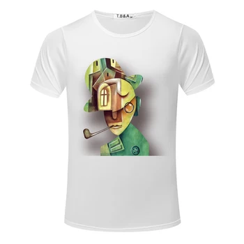 Vyriški Marškinėliai Mados Naujų Abstract 3D Aliejaus Tapybai vyriški Marškinėliai trumpomis Rankovėmis O-kaklo Viršūnes Tees Laisvalaikio vyriški Marškinėliai Balti TX506-R