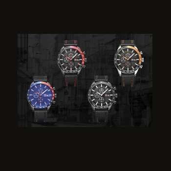 MINIFOCUS Vyrų Laikrodžiai Mados Atsitiktinis vyriški Kvarcas Chronograph Žiūrėti Vandeniui Sporto Laikrodžiai Vyriška natūralios Odos Laikrodis