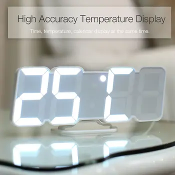 Spalvinga Skaitmeninis LED 3D Sieninis Laikrodis Elektroninis Stalinis Laikrodis-Žadintuvas Balso Nuotolinio Valdymo Temperatūros Ekranas, Namų Dekoro Dovana