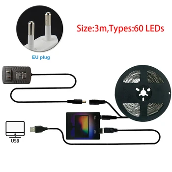 WS2812 Lengva Įdiegti Patvarus LED Šviesos Juostelės Rinkinio Aplinkos Namų Dekoro RGB USB Lanksti KOMPIUTERIO Ekrane Stebėti TV Atgal
