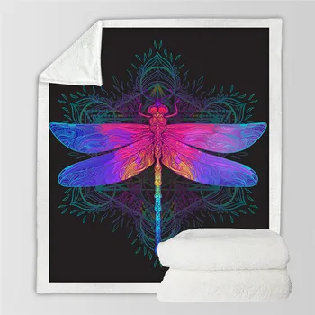 Dragonfly Mandala Sherpa Antklodė Spalvinga Lovatiesė Boho Purpurinis Rožinis Vabzdžių Aksomo Pliušinis Lovos Antklodė