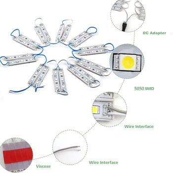 LED Šviesos Moduliai 3 5050 LED, DC12V Vandeniui Reklamos Dizaino Lempa Parduotuvę Juostelės, Moduliai, Lemputės Super Šviesus, Mėlyna Spalva