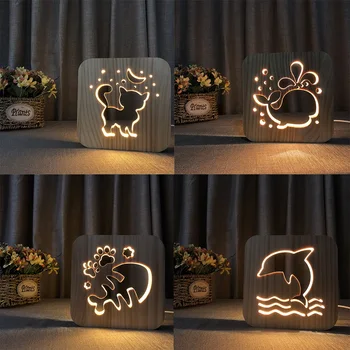 Medinė Šuns Leteną Katė Gyvūnų Naktį Šviesos prancūzų Buldogas Luminaria 3D Lempa USB Powered Stalo dega Kūdikis, Kalėdų, Naujųjų Metų Dovana