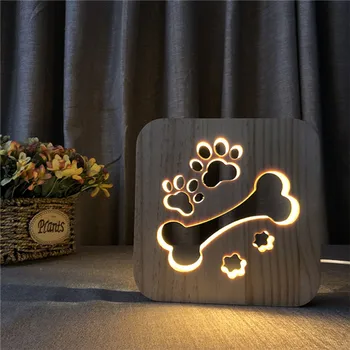 Medinė Šuns Leteną Katė Gyvūnų Naktį Šviesos prancūzų Buldogas Luminaria 3D Lempa USB Powered Stalo dega Kūdikis, Kalėdų, Naujųjų Metų Dovana