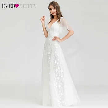 Elegantiškas Balto Vestuvių Suknelės Kada nors Gana EP00723WH-Line Double V-Kaklo Ruffles Rankovėmis Nėriniai Siuvinėjimo Nuotaka Chalatai Mariage 2020 m.