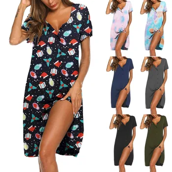 Nauji Moteriški Sleepwear Trumpas Rankovės Sagos Loungewear Pižamą Minkštas Miega Suknelė Moterų Mados Suknelė 2020 Elegantiškas Retro