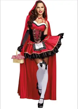 2016 Aukštos Kokybės Little Red Riding Hood Kostiumas Moterims Išgalvotas Suaugusiųjų Hallowen Cosplay Fantasia Plius Dydis XL Suknelė+Apsiaustu