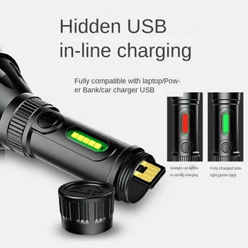 Galingas USB Įkraunamas Žibintuvėlis Nešiojamų Built-in Baterijos, Blykstė LED Žibintuvėlis Žvejybos Lempos Naktį Šviesos Kempingas LED Žibintuvėlis