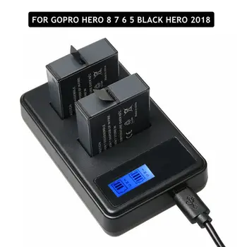 2vnt Visiškai Iššifruoti Herojus 8 7 Black Hero 6 5 Baterija+LCD Dvigubas Kroviklis GoPro Hero 5 6 7 Juoda Go Pro 8 Įkrovimo Priedai