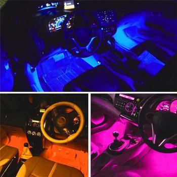 LED Automobilių Koja, Aplinkos Šviesos Su USB Žiebtuvėlis Apšvietimas Muzikos Valdymo Auto Interjero Dekoratyvinis Atmosfera Žibintai