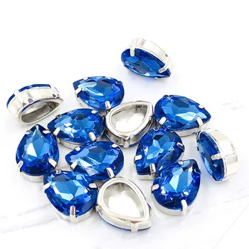 10X14/13X18mm stiklo kristalų Šviesiai mėlynos ašaros Vario nagai tuščiaviduriai, stori apačioje aukštos kokybės Siūti strazdų 