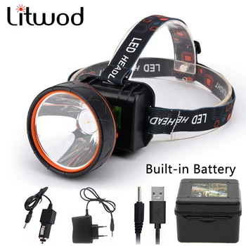 Litwod T6 Galvos Ryškios Šviesos diodų (Led) Žibintai Galvos Žibintuvėlis LED Žibintų Build-in Įkrovimo Baterija (akumuliatorius Žibintas žvejybos Z20