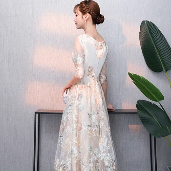 Elegantiškas Arbatos-ilgis Nėrinių Vakaro Suknelės Su Rankovėmis O-kaklo-line Vidutinio Ilgio ypatinga Proga Suknelės Vestuves
