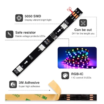 WS 2812b Naudoti SMD 5050 RGB Pikselių Šviesos Ruože Smart Garsiakalbis Balso Valdiklis SP501e DC 5v USB LED juosta 5m Lova Šviesa Nustatyti