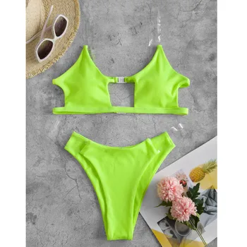 Moterų Micro Bikini Aišku, Dirželiai Briaunoti Bikini Komplektas, Push-Up Tuščiaviduriai Brazilijos maudymosi Kostiumėliai Paplūdimio maudymosi kostiumėlį купальник в рубчик