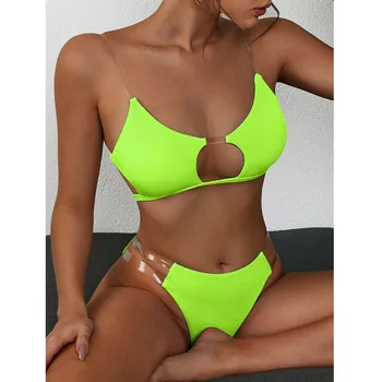 Moterų Micro Bikini Aišku, Dirželiai Briaunoti Bikini Komplektas, Push-Up Tuščiaviduriai Brazilijos maudymosi Kostiumėliai Paplūdimio maudymosi kostiumėlį купальник в рубчик