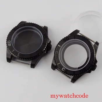 Naujas nerūdijančio plieno 40mm juoda PVD padengti žiūrėti atveju tinka NH35 NH36 automatinis judėjimo safyro stiklo