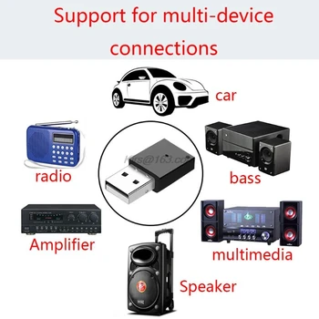 Didelės Spartos Mini Bevielis USB Bluetooth 5.0 Imtuvas Automobilio Radijo Stiprintuvas žemų dažnių garsiakalbis Multimedijos Garso Adapteris