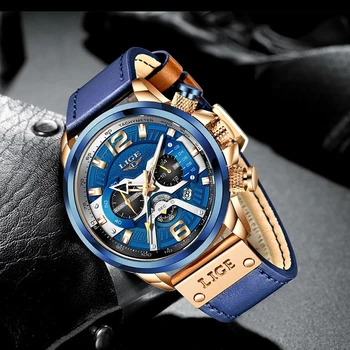 2020 LIGE Atsitiktinis Sporto laikrodis Vyrams Top Brand Prabanga Karinės Odinis Riešo Laikrodžiai Vyrai Laikrodžiai Mados Chronograph Laikrodis