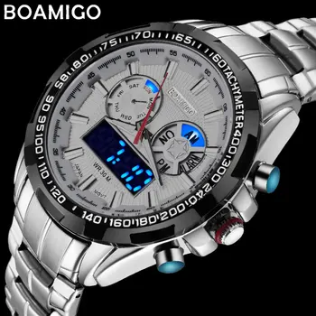 BOAMIGO viršuje prabangos prekės ženklo vyrai sporto laikrodžiai karinės mados verslo plieno skaitmeninis kvarco žiūrėti dovana laikrodis relogio masculino