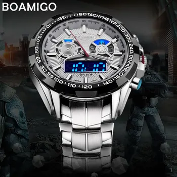 BOAMIGO viršuje prabangos prekės ženklo vyrai sporto laikrodžiai karinės mados verslo plieno skaitmeninis kvarco žiūrėti dovana laikrodis relogio masculino