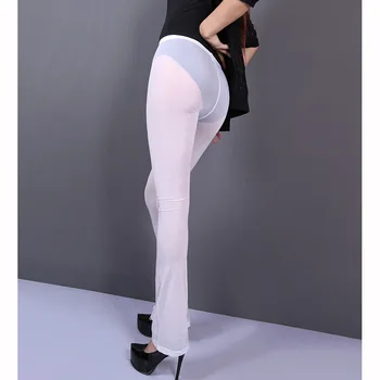 XL Plus Size Ledo Šilko Skaidriai Karšto Egzotinių Flare Kelnės Pole Dance Clubwear Fitneso Legging Sexy Juoda Antblauzdžiai Moterims, Kelnės