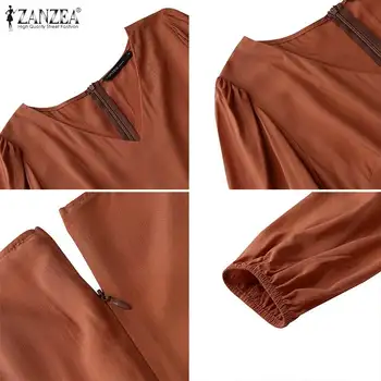 ZANZEA 2021 Stilingas Pynimas Maxi Suknelė Atsitiktinis Sluoksniuotos Rankovėmis Tunika Vestidos Moterų Kietas Apdaras Moterų Rudenį Sundress Plius Dydis 5XL