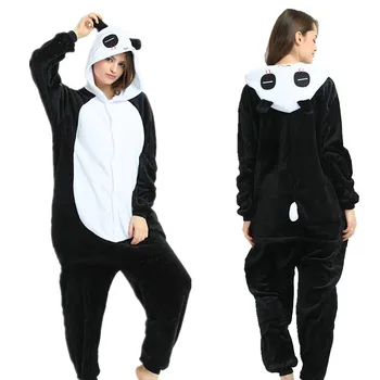 2019 Žiemos Moterys Kigurumi Onesie Panda Pižama Rinkiniai Mielas Flanelė Gyvūnų Pajama Nightie Šiltas Gobtuvu Sleepwear Kostiumas