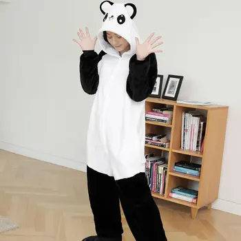 2019 Žiemos Moterys Kigurumi Onesie Panda Pižama Rinkiniai Mielas Flanelė Gyvūnų Pajama Nightie Šiltas Gobtuvu Sleepwear Kostiumas