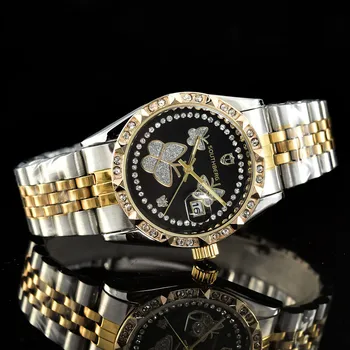 2018 Aukso Žiūrėti Moterų, Prabangos Prekės ženklo Naujų Ženevos Ponios Kvarcas-Žiūrėti Dovanas Mergina Visą Nerūdijančio Plieno kalnų krištolas rankiniai laikrodžiai