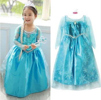 Nauja Mėlyna Kūdikių Mergaičių Vaikai kostiumas Suknelė Princesė Karalienė Dress Up vaikų šalis Suknelė Cosplay Tiulio Suknelė 3-8Y