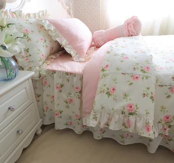 Korėjos patalynės komplektas Medvilnės sielovados susiėmę antklodė užvalkalas sudurti princesė lova skleisti pink gėlių, šviežių lova rinkiniai HM-20F
