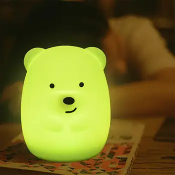Animacinių filmų Mini Bear Rabbit LED Nakties Šviesos 9 Spalvos Silikono Katytė Gyvūnų Lempos Miegamojo, Naktiniai staleliai, Lempa Vaikams, Vaikams Baby