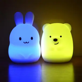 Animacinių filmų Mini Bear Rabbit LED Nakties Šviesos 9 Spalvos Silikono Katytė Gyvūnų Lempos Miegamojo, Naktiniai staleliai, Lempa Vaikams, Vaikams Baby