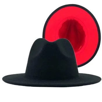 Juoda Raudona Kratinys Vilnos Veltinio Džiazo Fedora Skrybėlę Moterų Unisex Platus Kraštų Panama Šalies Kaubojaus Skrybėlę Vyrai, Ponas Hat