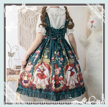 Viduramžių Saldus Lolita Princess Suknelės Derliaus Falbala Bowknot Mielas Spausdinimo Tvarstis Viktorijos Kawaii Girl Gotikos Jsk Loli Cos