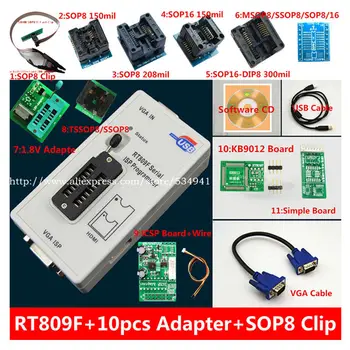 Nemokamas pristatymas origanil Naujausias RT809F LCD ISP programuotojas+ 10 adapteriai +sop8 IC test clip + 1.8 V Adapteris+TSSOP8/SSOP8 Adapteris