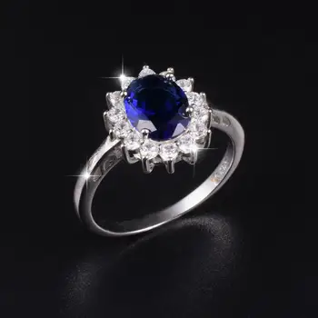 Princesė Diana Williamas Kate Middleton ' s 3ct Mėlyna Safyro Sužadėtuvių žiedai piršto Prabanga 925 Sterlingas Sidabro Žiedai Moterims