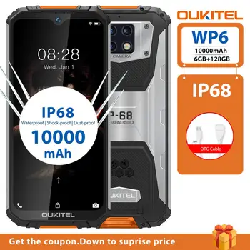OUKITEL WP6 6GB 128GB Mobiliojo Telefono Patikima Ip68 Octa Core Vandeniui 48MP Išmanųjį telefoną 9V/2A 10000mAh Baterija Triple Fotoaparatas