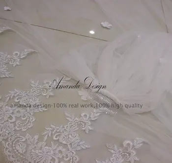 Amanda Dizaino Nėrinių Aplikacijos Ilgai Gėlės Royal Prabangių Vestuvių Šydas
