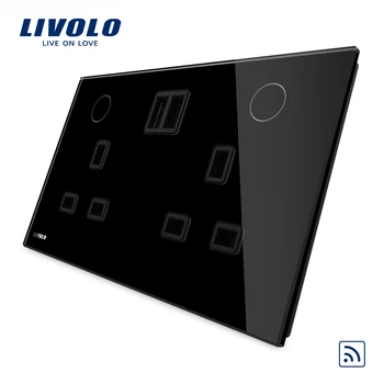 Livolo Gamintojas UK Standartinį elektros kištukinis Lizdas su įžeminimu,Baltas juodas Krištolo Stiklo Skydelis,13A Sienos kištukinio Lizdo,USB jungtis,nuotolinis wireless touch