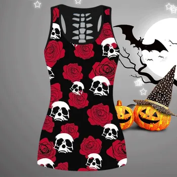 2020 mados dviejų dalių rinkinys moterims Helovinas Spausdinimo Berankoviai Marškinėliai Šortai Nustatyti aukštos kokybės Helovinas drabužius ropa de mujer