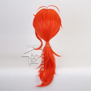 Žaidimas Genshin Poveikio Diluc Cosplay Perukai Oranžinė Raudona Ilgi Plaukai Surišti Į Uodegą Karščiui Atsparių Sintetinių Plaukų Perukai