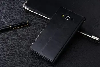G710 Samsung Galaxy Grand 2 Atveju Knygos Stiliaus Apversti Piniginės Kortelės Lizdas Stentas Atvejais, Aliejus, Vaškas Odinis Dangtelis Juodas SM 7102 Samsung710