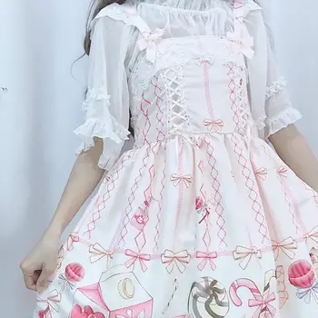 Japonijos JSK Lolita Suknelė moterims vasaros suknelė saldus, minkštas mergina vėjo mielas animacinių filmų lolita suspender suknelė mielas