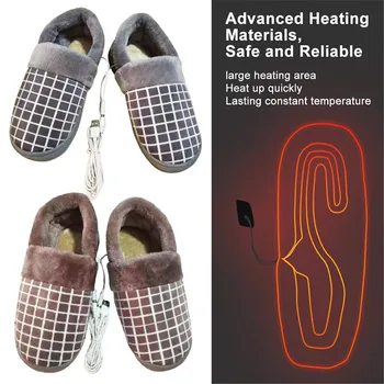 USB Šildomos Batus Kojų Šilčiau Šildymo Šlepetės Medvilnės Rechageable Šiltas Batai Patogus Pliušinis Šlepetės Žiemą Laikyti Kojas Šiltai