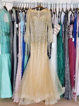 Dubajus Arabų Sunkiųjų Karoliukai Vakarinę Suknelę 2020 M. Aukštos Kaklo Instock Pigūs Suknelė Rankų Darbo Karoliukai Ilgai Oficialų Prom Šalis Suknelė