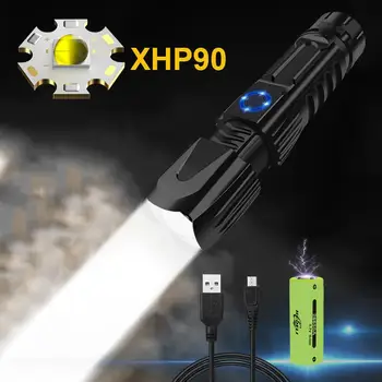 Mini labiausiai galingas led žibintuvėlis, žibintuvėlis usb didelio šviesos srauto xhp90 įkrovimo 26650 AR 18650xhp70 xhp50 medžioklės vertus lempos XHP7.2