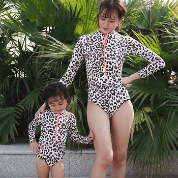 Motina ir Dukra maudymosi Kostiumėliai, Vienas Gabalas Leopard maudymosi kostiumėlį Zip Mamytė ir Man Bikini Bahitng Brachwear Šeimos derinti Drabužius Suknelė