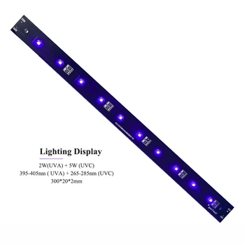 Uv-C LED Modulis UV Lempa Ultravioletinė Lemputė (145/300)x20x2mm 2.5 M/5W/10W 265-285nm 395-405nm